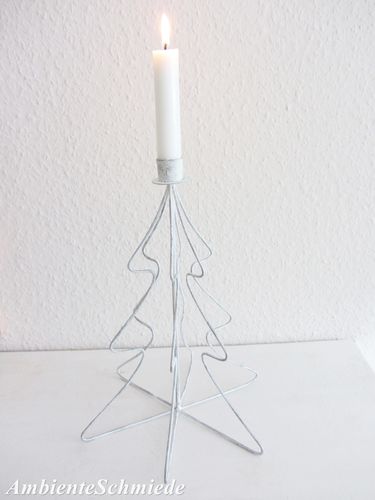 Kerzenständer Kerzenleuchter Tannenbaum 30cm weiß grau Shabby Landhaus