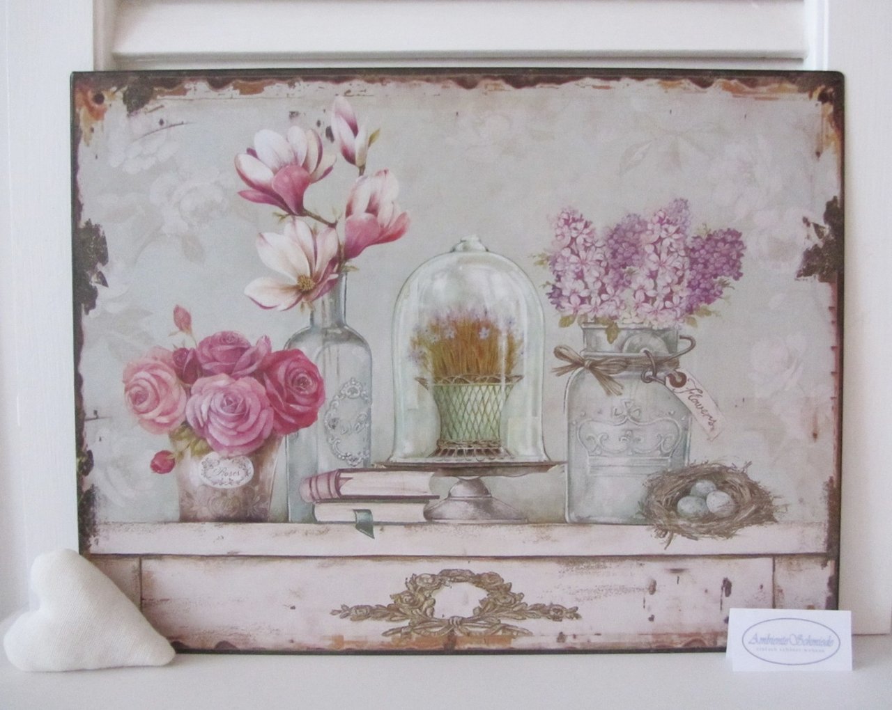 Blechschild Wandbild Blumen Vintage  Shabby Landhaus 30cm