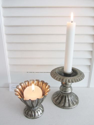 Kerzenhalter Kerzenleuchter Pokal NOSTALGIE antik-silber-zink-grau Shabby Vintage