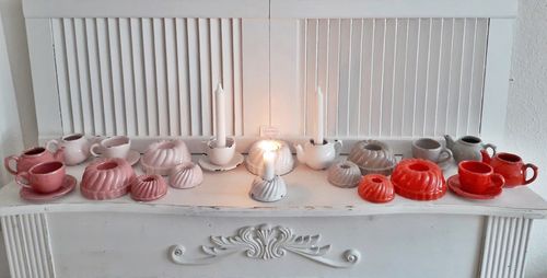 Kerzenleuchter Kerzenhalter Teelichthalter BACKFORM KANNE TASSE weiß rosa grau rot Keramik Shabby