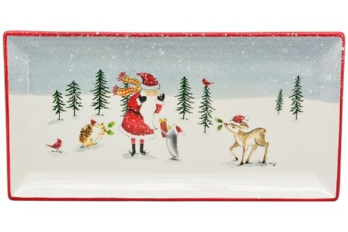 Weihnachts-Tablett WEIHNACHTEN Kuchen Plätzchen 39cm Weihnachtsmann Reh Igel Shabby Landhausstil