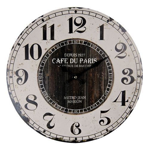 Uhr Wanduhr Küchenuhr CAFE PARIS 34cm Holzlook braun antik Shabby Vintage Landhaus Brocante