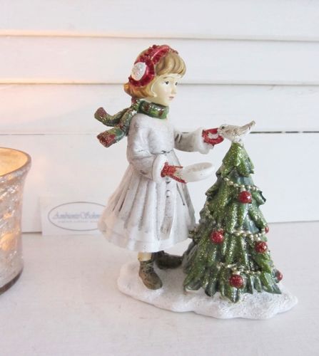 Deko-Figur Mädchen Vogel Baum Winterkind Weihnachten Landhaus Shabby Nostalgie antik